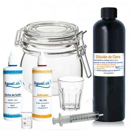Kit Herramientas para potabilizar Clorito Sódico al 25% (140 ml) + Ácido Clorhídrico 4% | Agualab
